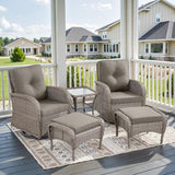 Patio Wicker Chairs Swivel Rocker – Outdoor Swivel Rocking Chairs Set of 2 with Rattan Side Table, Patio Swivel Glider Chair 3 Piece Patio Furniture Sets for Deck Porch Pool Brown/Blue