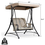 PURPLE LEAF 3-Seat Deluxe Outdoor Patio Porch Swing with Weather Resistant Steel Frame, Adjustable Tilt Canopy, Beige