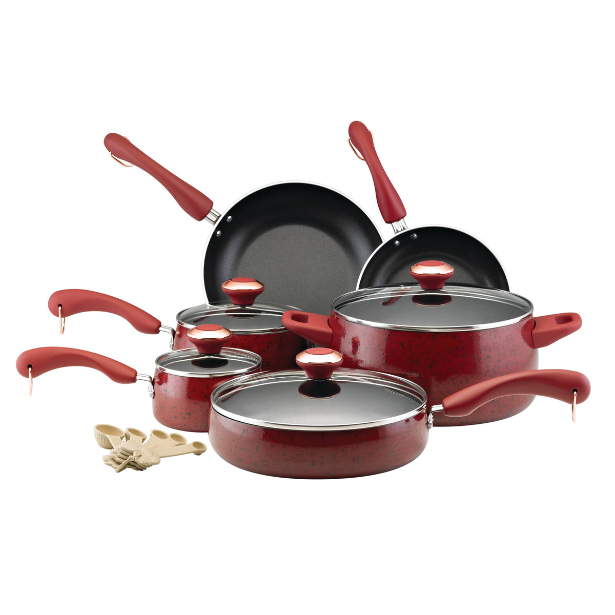 Paula Deen Signature Porcelain 15-Piece Nonstick Cookware Set, Red/Black