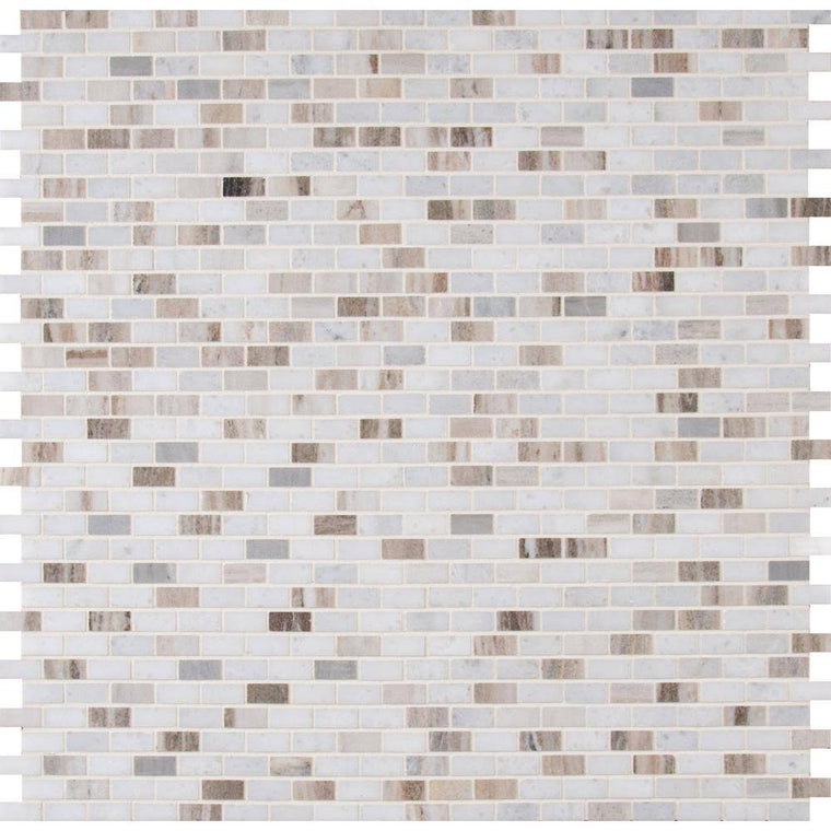 MSI Palisandro Mini Brick 12 in. x 12 in. x 10 mm Polished Marble Mesh-Mounted Mosaic Tile (10 Sq. ft./Case)