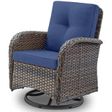 Patio Wicker Chairs Swivel Rocker – Outdoor Swivel Rocking Chairs Set of 2 with Rattan Side Table, Patio Swivel Glider Chair 3 Piece Patio Furniture Sets for Deck Porch Pool Brown/Blue