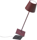 Zafferano Poldina Pro LED Table Lamp (Color: BORDEAUX) Touch On/Off, Touch Dimmable, Powder Coated Aluminum, IP54 Protection, Indoor / Outdoor, Contact Charging Base, USA Plug