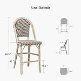 PURPLE LEAF French Counter Height Bar Stool Set of 2 25 White Print Finish Patio Bar Chairs with Back Rattan Bar Chairs French Bistro Set for Kitchen Outdoor Counter Stool Colorful