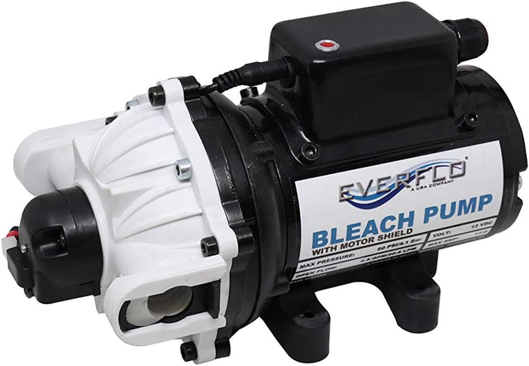 Everflo Soft Wash (Bleach) EFSW5500-BOX 12V Diaphragm Pump – 5.5GPM, 60 PSI Max, QA Ports, black (EFSW5500-BOX)