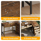 Tribesigns L-Shaped Desk with 6 Drawers, 47 in. Computer Corner Desk with CPU Storage Stand, Home Office Writing Desk Space-Saving Workstation Table