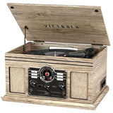 Victrola The Quincy 6-in-1 Bluetooth Record Player & Multimedia Center with Built-in Speakers ?C 3-Speed Turntable, CD & Cassette Player, AM/FM Radio, Wireless Music Streaming (Natural)