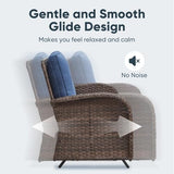 Patio Wicker Chairs Swivel Rocker – Outdoor Swivel Rocking Chairs Set of 2 with Rattan Side Table, Patio Swivel Glider Chair 3 Piece Patio Furniture Sets for Deck Porch Pool Brown/Blue