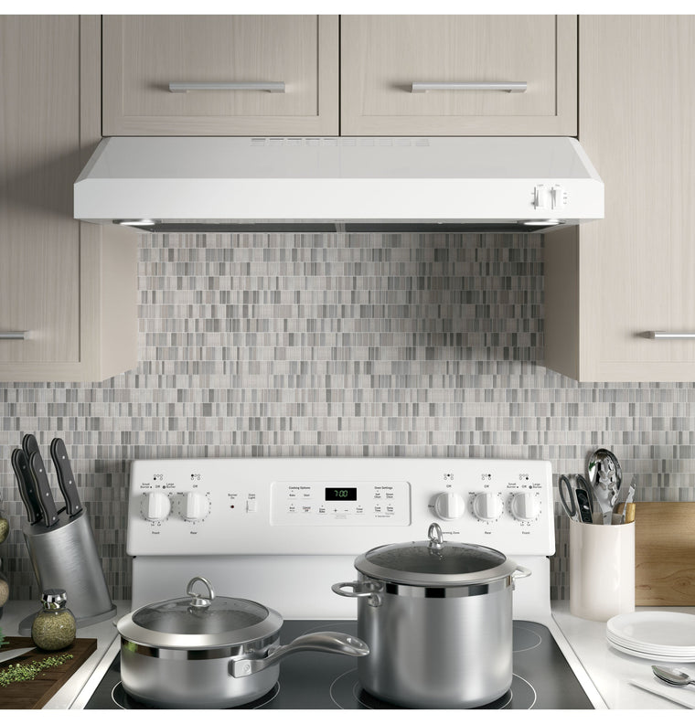 GE – 30 Convertible Range Hood – White on white