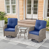 Patio Wicker Chairs Swivel Rocker – Outdoor Swivel Rocking Chairs Set of 2 with Rattan Side Table, Patio Swivel Glider Chair 3 Piece Patio Furniture Sets for Deck Porch Pool Brown/Blue