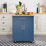 Shintenchi Kitchen Island Cart with Storage,Rolling Side Table on Wheels with Large Worktop, Cabinet,Towel Rack and Drawers for Kitchen,Dinning Room, White