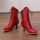 PMUYBHF Female Women Sandals and Slides Lace up British Boots Wine Glasses and Round Headed Solid Color Large Women’s Short Boots Red 38