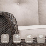 Patio Wicker Chairs Swivel Rocker – Outdoor Swivel Rocking Chairs Set of 2 with Rattan Side Table, Patio Swivel Glider Chair 3 Piece Patio Furniture Sets for Deck Porch Pool Brown/Blue
