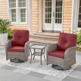 Patio Wicker Chairs Swivel Rocker – Outdoor Swivel Rocking Chairs Set of 2 with Rattan Side Table, Patio Swivel Glider Chair 3 Piece Patio Furniture Sets for Deck Porch Pool Brown/Blue