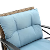 Outdoor Wicker Rocking Chairs Patio – 3 Pieces Patio Furniture Rattan Rocker Chairs Wicker Rocking Bistro Set with Cushions and Side Table for Garden Patio Yard Porch Lawn Balcony (Blue)