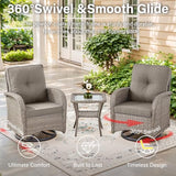 Patio Wicker Chairs Swivel Rocker – Outdoor Swivel Rocking Chairs Set of 2 with Rattan Side Table, Patio Swivel Glider Chair 3 Piece Patio Furniture Sets for Deck Porch Pool Brown/Blue