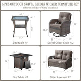 Patio Wicker Chairs Swivel Rocker – Outdoor Swivel Rocking Chairs Set of 2 with Rattan Side Table, Patio Swivel Glider Chair 3 Piece Patio Furniture Sets for Deck Porch Pool Brown/Blue
