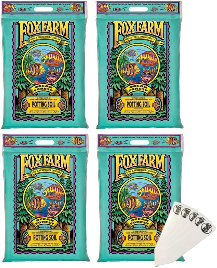 FoxFarm Ocean Forest Potting Soil Mix Indoor Outdoor for Garden and Plants | Plant Fertilizer | 12 Quarts (4 Pack) | The Hydroponic City Stake