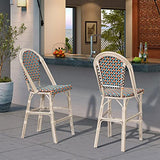 PURPLE LEAF French Counter Height Bar Stool Set of 2 25 White Print Finish Patio Bar Chairs with Back Rattan Bar Chairs French Bistro Set for Kitchen Outdoor Counter Stool Colorful