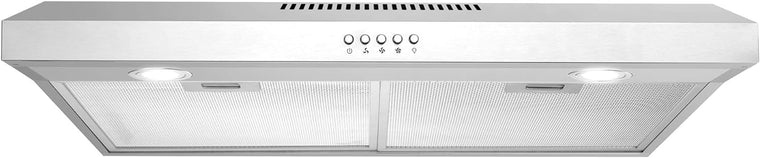 Cosmo 5U30 30 in. Under Cabinet Range Hood with Ducted / Ductless Convertible Slim Kitchen Over Stove Vent, 3 Speed Exhaust Fan, Reusable Filter, LED Lights in Stainless Steel