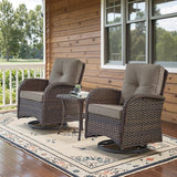 Patio Wicker Chairs Swivel Rocker – Outdoor Swivel Rocking Chairs Set of 2 with Rattan Side Table, Patio Swivel Glider Chair 3 Piece Patio Furniture Sets for Deck Porch Pool Brown/Blue