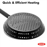 OXO Obsidian Pre-Seasoned Carbon Steel, 12 Wok Pan with Removable Silicone Handle Holder, Induction, Oven Safe, Black