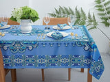 YiHomer Mykonos Blue Paisley Tile Bordered Tabletop for Spring Summer Decorations, Picnics and Dinner Parties – Indoor Outdoor, Stain and Water Resistant, Tablecloth, 60 x 84 Rectangle