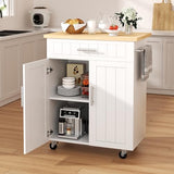 Shintenchi Kitchen Island Cart with Storage,Rolling Side Table on Wheels with Large Worktop, Cabinet,Towel Rack and Drawers for Kitchen,Dinning Room, White