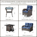 Patio Wicker Chairs Swivel Rocker – Outdoor Swivel Rocking Chairs Set of 2 with Rattan Side Table, Patio Swivel Glider Chair 3 Piece Patio Furniture Sets for Deck Porch Pool Brown/Blue