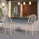 PURPLE LEAF French Counter Height Bar Stool Set of 2 25 White Print Finish Patio Bar Chairs with Back Rattan Bar Chairs French Bistro Set for Kitchen Outdoor Counter Stool Colorful
