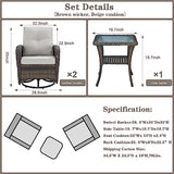Patio Wicker Chairs Swivel Rocker – Outdoor Swivel Rocking Chairs Set of 2 with Rattan Side Table, Patio Swivel Glider Chair 3 Piece Patio Furniture Sets for Deck Porch Pool Brown/Blue