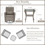 Patio Wicker Chairs Swivel Rocker – Outdoor Swivel Rocking Chairs Set of 2 with Rattan Side Table, Patio Swivel Glider Chair 3 Piece Patio Furniture Sets for Deck Porch Pool Brown/Blue
