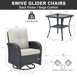 Patio Wicker Chairs Swivel Rocker – Outdoor Swivel Rocking Chairs Set of 2 with Rattan Side Table, Patio Swivel Glider Chair 3 Piece Patio Furniture Sets for Deck Porch Pool Brown/Blue