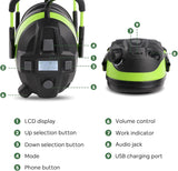 Bluetooth Hearing Protection, FM MP3 Noise Reduction Radio Headphones with 29dB NRR, Safety Ear Muffs with Bluetooth Radio, Wireless Cancelling Bluetooth Rechargebale FM Radio Headphones, Green