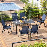 Yaheetech Patio Dining Chairs Set of 4 with Armrests, Outdoor Folding Chairs with Metal Frame and Backrest for Lawn, Garden, Yard and Poolside, Black