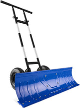 Best Choice Products 36in Galvanized Blade Heavy-Duty 2-Wheel Snow Pusher Hand Plow for Snow Removal w/Wheels, Adjustable Handle, Blade Angle – Black
