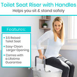 Vive Toilet Seat Risers for Seniors (Raised with Handles) Grab Bar Seat for Seniors – Options for Elongated & Standard Bowls – Elderly Handicap Medical Hip Replacement Surgery Lift, Easy Clean, White