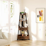 Elsie&Mi 55.1 Inch Tall Corner Shelf, 4-Tire 2 Drawers Corner Cabinet, Storage Rack for Living Room, Office, Kitchen, Basement, Bedroom, Rustic Brown