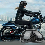Abody Retro Style Motorcycle Half Helmet ABS+Cotton Cap for Motorcyclist Biker Ridder Carbon striation (One Size)Universal Washable