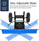 Best Choice Products 36in Galvanized Blade Heavy-Duty 2-Wheel Snow Pusher Hand Plow for Snow Removal w/Wheels, Adjustable Handle, Blade Angle – Black