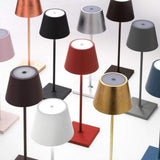 Zafferano Poldina Pro LED Table Lamp (Color: BORDEAUX) Touch On/Off, Touch Dimmable, Powder Coated Aluminum, IP54 Protection, Indoor / Outdoor, Contact Charging Base, USA Plug