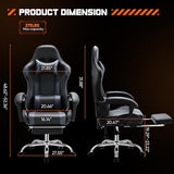 DUMOS Ergonomic Gaming Desk Chair – PU Leather Recliner with Footrest, Lumbar Support, Headrest, Fixed Armrests, Height Adjustable, 360?? Swivel, Grey, for Adults